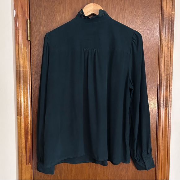 Sezane 100% Silk Green Blouse with Ruffles Women’s Size 44 / 12 - Picture 2 of 5